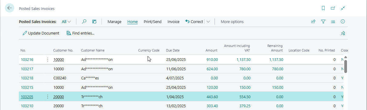 Posted Sales Invoices